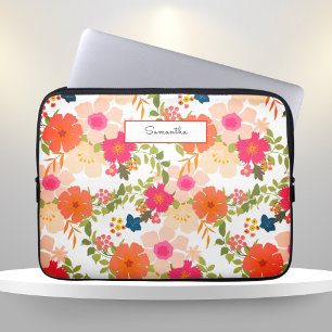 Orange Watercolor Floral Laptop Sleeve