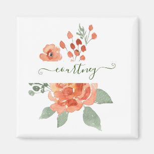 Orange watercolor floral personalised magnet