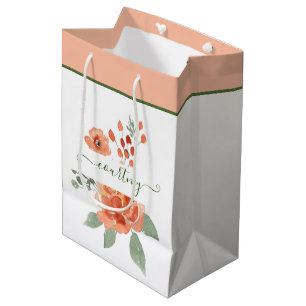 Orange watercolor floral personalised medium gift bag
