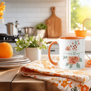 Orange watercolor floral personalised mug
