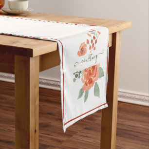 Orange watercolor floral personalised short tabl table runner
