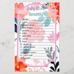 Orange Watercolor flowers Baby word scramble game