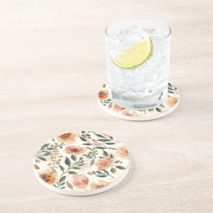 Orange Watercolor Flowers Botanical Painting Coaster