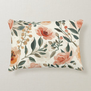 Orange Watercolor Flowers Botanical Painting Decorative Cushion