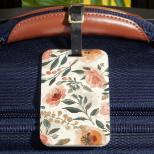 Orange Watercolor Flowers Botanical Painting Luggage Tag