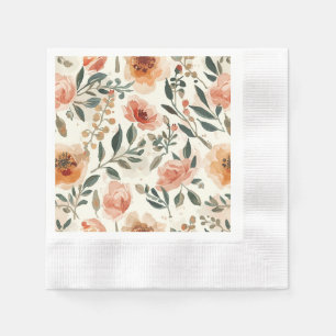 Orange Watercolor Flowers Botanical Painting Napkin