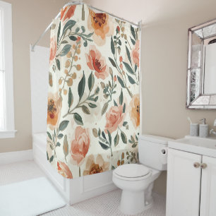 Orange Watercolor Flowers Botanical Painting Shower Curtain