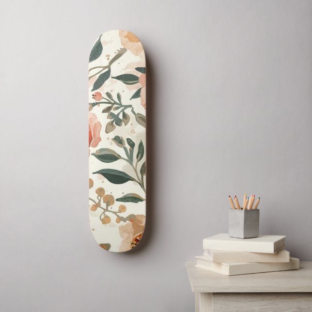 Orange Watercolor Flowers Botanical Painting Skateboard (Wall Art)