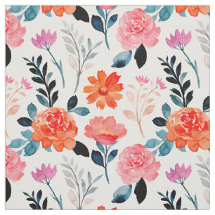 Orange Watercolor flowers Fabric
