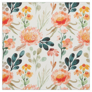 Orange Watercolor flowers Fabric