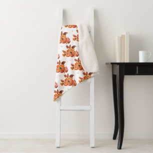 Orange Watercolor Flowers I Sherpa Blanket