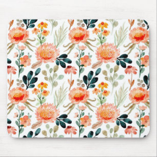 Orange Watercolor flowers Mouse Pad