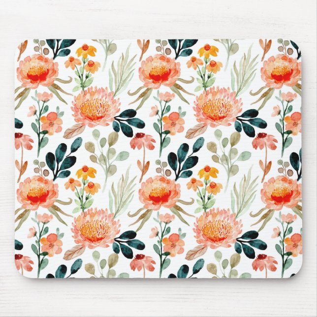 Orange Watercolor flowers Mouse Pad (Front)