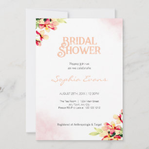Orange Watercolor Flowers White Bridal Shower Invitation