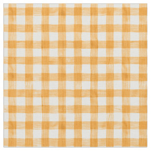 Orange Watercolor Gingham Fabric