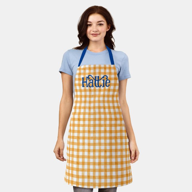 Orange Watercolor Gingham Personalised Apron (Worn)