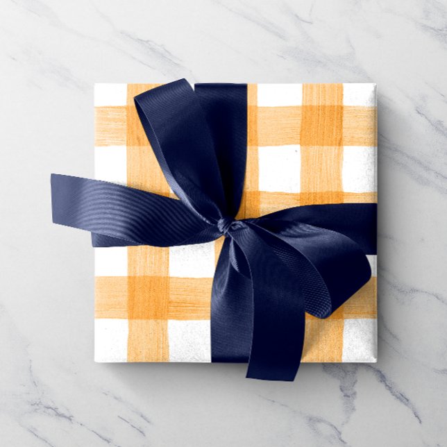 Orange Watercolor Gingham Wrapping Paper (Creator Uploaded)