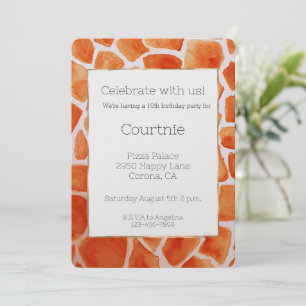 Orange Watercolor Giraffe Print Birthday Invitation