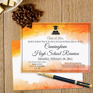 Orange Watercolor High School Class Reunion Invitation