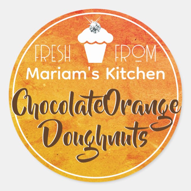 Orange Watercolor Modern Cupcake Cake Pastry Label (Front)