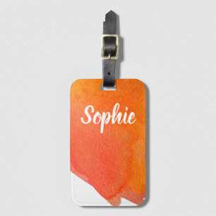 Orange watercolor personalised travel arty luggage tag