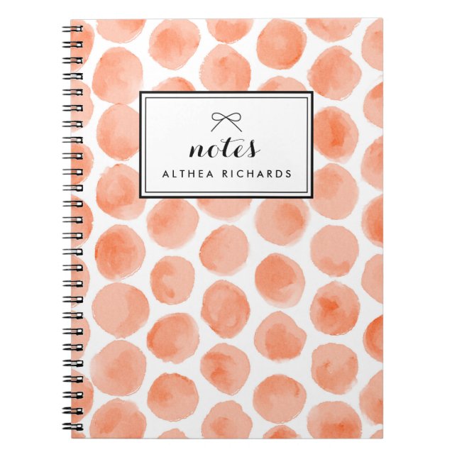 Orange Watercolor Polka Dots Pattern Personalised Notebook (Front)
