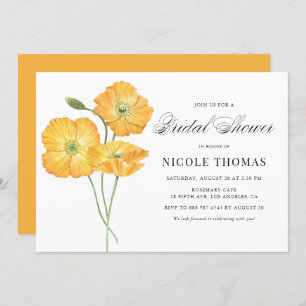 Orange Watercolor Poppies Botanical Bridal Shower Invitation