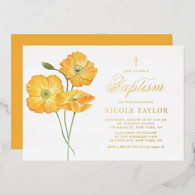 Orange Watercolor Poppies Floral Summer Baptism (Front/Back)