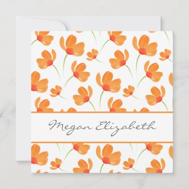 Orange Watercolor Poppies Pattern Card (Front)