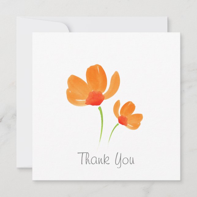 Orange Watercolor Poppies Thank You Card (Front)