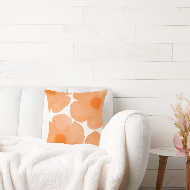 Orange Watercolor Poppy 3 Cushion (Couch)