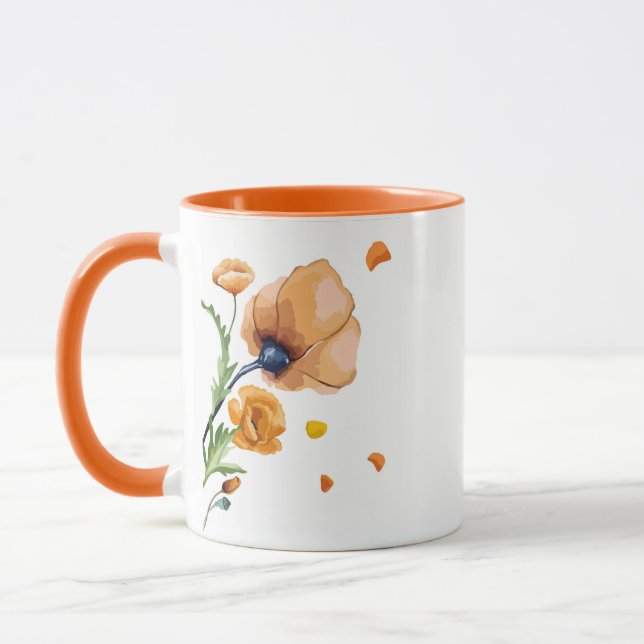 Orange watercolor poppy mug (Left)