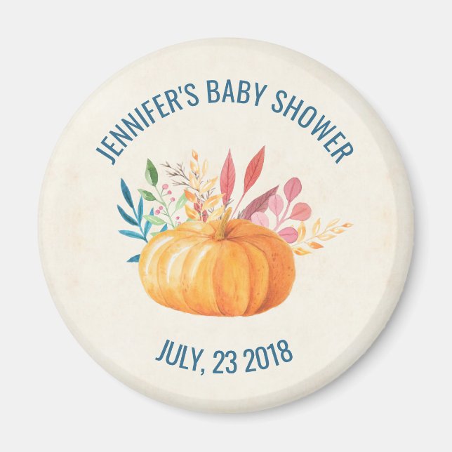 Orange Watercolor Pumpkin Baby Shower STD Magnet (Front)