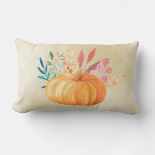 Orange Watercolor Pumpkin Fall Season Lumbar Cushion