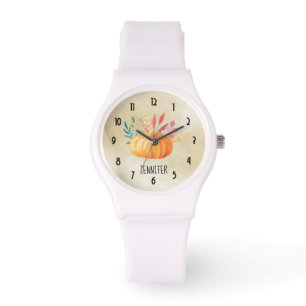 Orange Watercolor Pumpkin Fall Season Watch