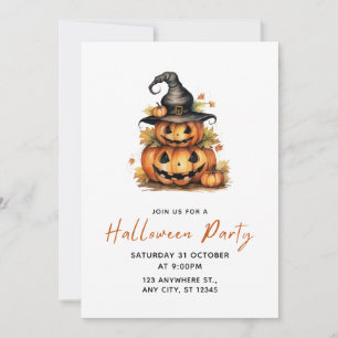 Orange Watercolor Pumpkin Halloween Party Invitation