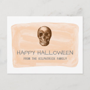 Orange Watercolor Skull Halloween Postcard
