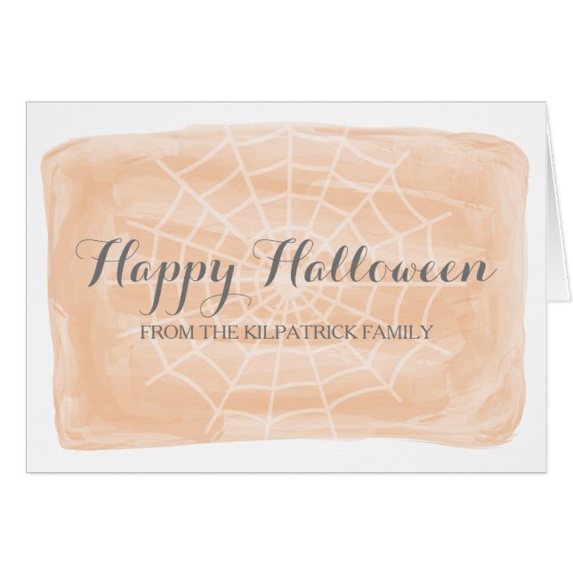Orange Watercolor Spider Web Halloween Card (Front Horizontal)