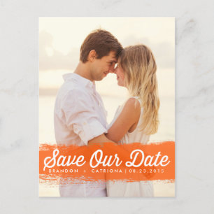 ORANGE WATERCOLOR SPLASH SAVE THE DATE POSTCARD