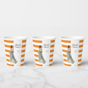 Orange watercolor stripes boho bridal shower paper cups