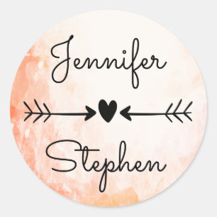 Orange Watercolor Thank You Black Heart Love Classic Round Sticker