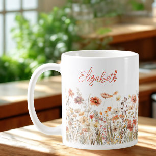 Orange Watercolor Wildflower Coffee Mug