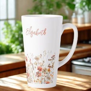 Orange Watercolor Wildflower Latte Mug