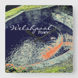 Orange Waterfall & Pool in Welshpool, Powys Square Wall Clock