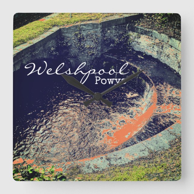 Orange Waterfall & Pool in Welshpool, Powys Square Wall Clock (Front)