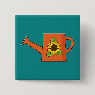 Orange Watering Can with Sunflower 15 Cm Square Badge