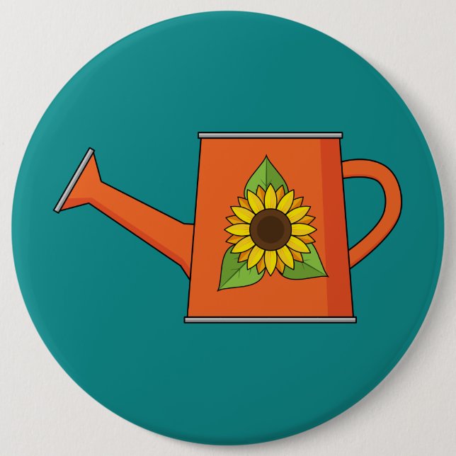 Orange Watering Can with Sunflower 6 Cm Round Badge (Front)