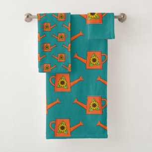 Orange Watering Can with Sunflower Bath Towel Set