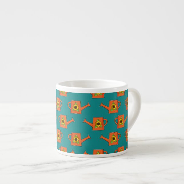 Orange Watering Can with Sunflower Espresso Cup (Front Right)
