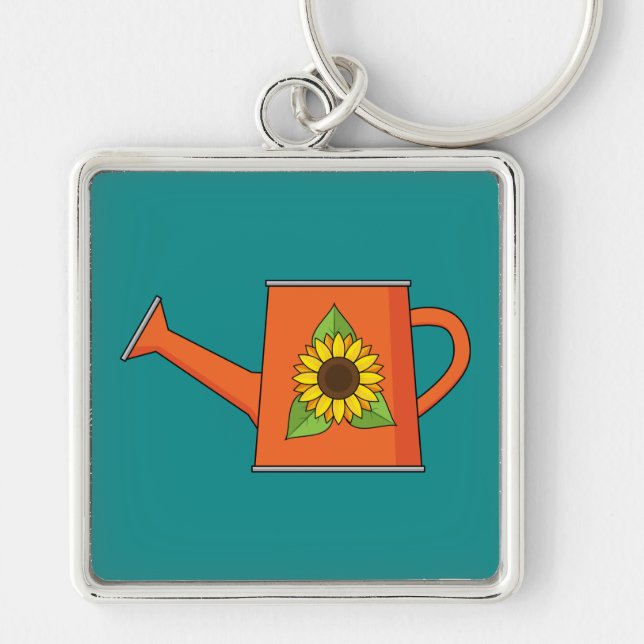 Orange Watering Can with Sunflower Key Ring (Front)